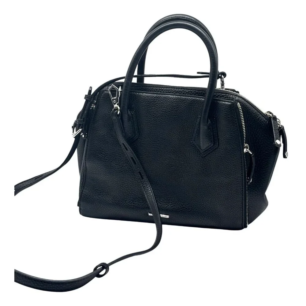 Rebecca Minkoff Textured Leather Mini Perry Satchel in Black